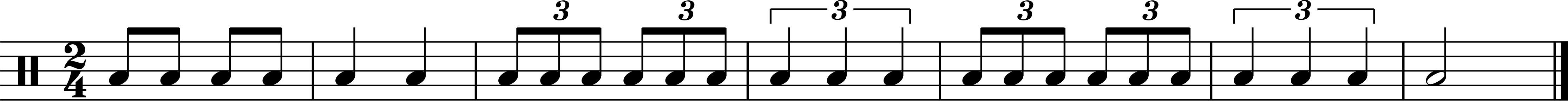 Same rhythm as previous, but without subdivision