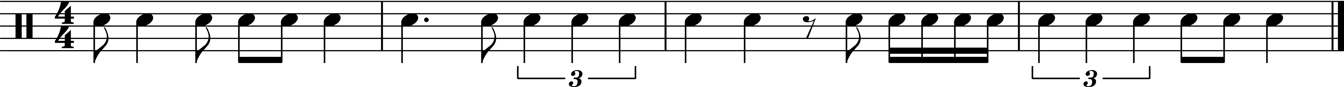Four measures in 4/4 including two compound triplets