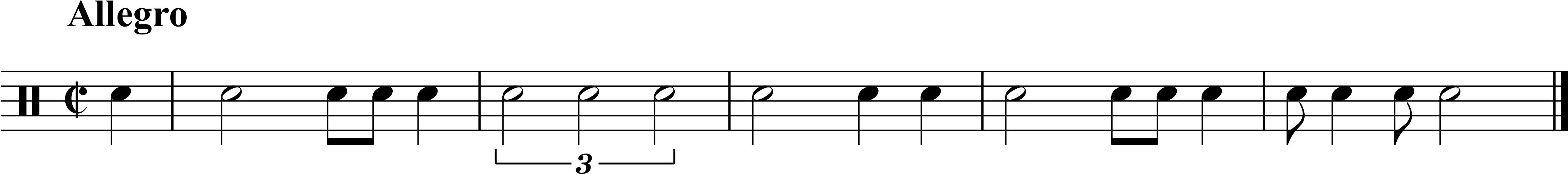 Five measures in cut time with a pickup