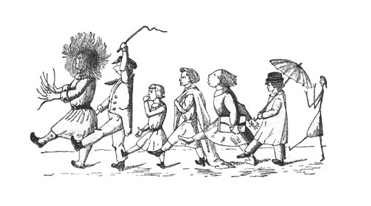 Spot Illustration of a parade from Struwwelpeter by Heinrich Hoffmann.
