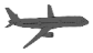 Silhouette of an airplane in flight, depicted in a simple, dark outline.