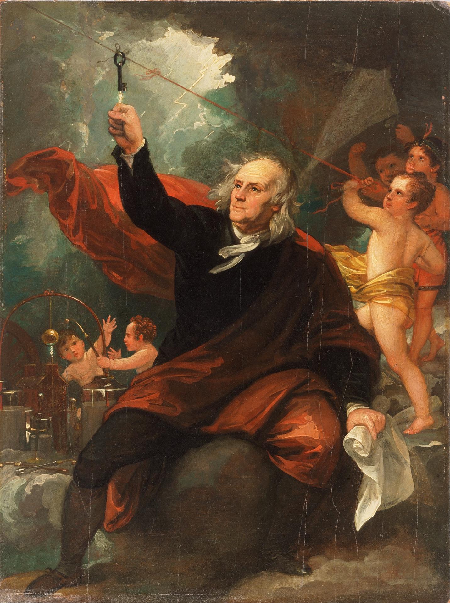 Benjamin Franklin puise de l'électricité dans le ciel