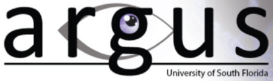 Logo that says "Argus: University of South Florida." Inside the letter G is a blue eye. 