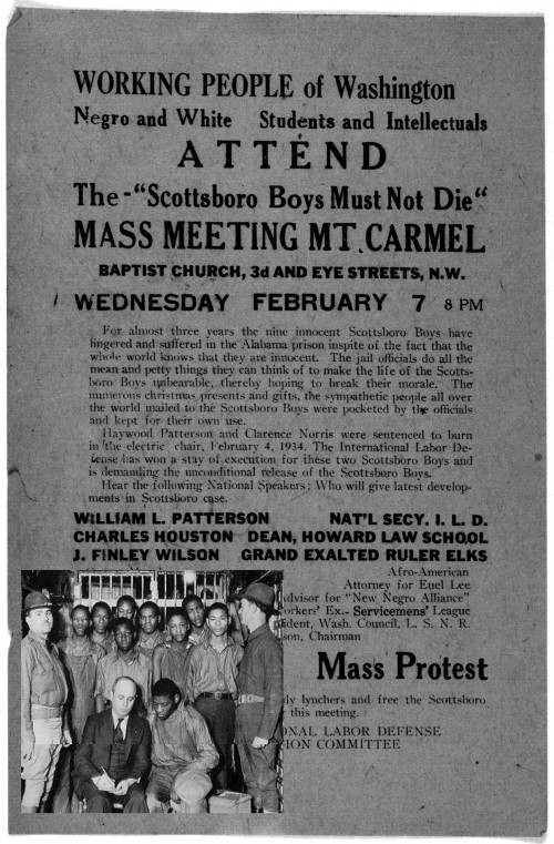 A poster about a meeting for Working people of Washington Negro and White Student and Intellectuals