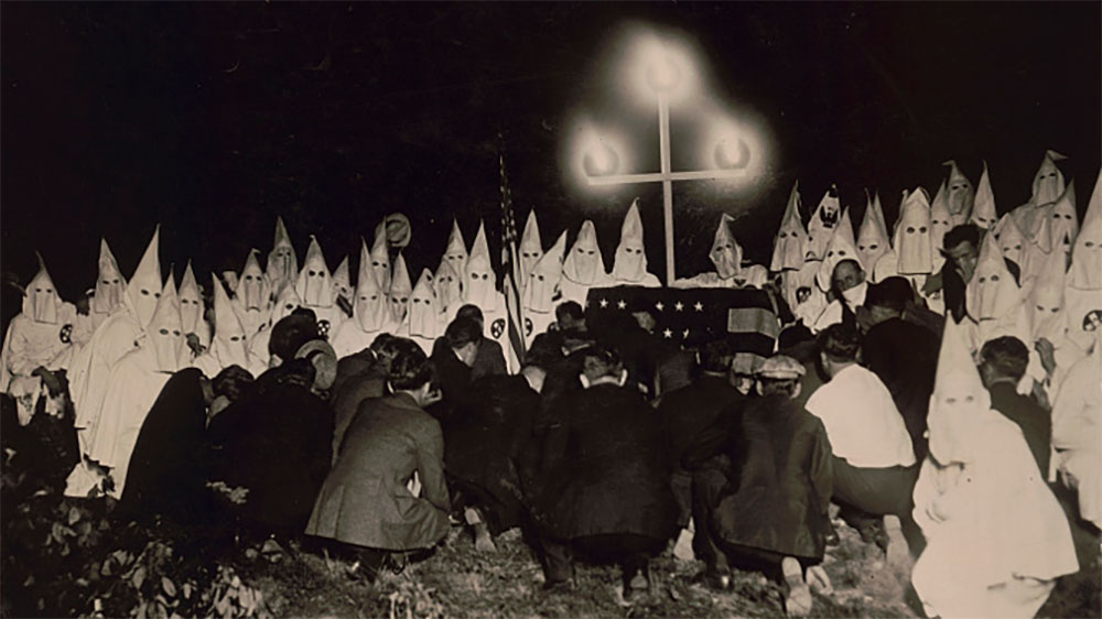 A photo 300 cowardly Ku Klux Klansmen outside Washington DC to initiate more racists into the group.