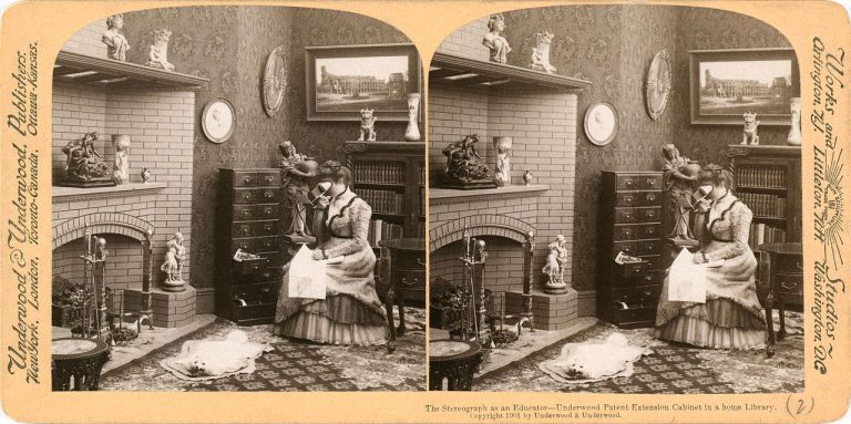 Example of a stereograph image depicting someone viewing a stereograph