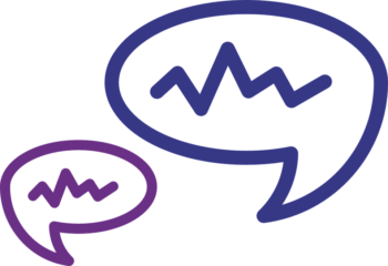 two speech bubbles with scribbles inside them, indicating conversation