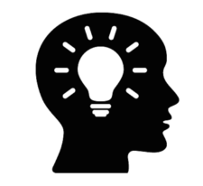 Icon of head with a lightbulb inside