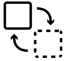 Icon of two squares, one solid and one dotted line, connected by two curved arrows