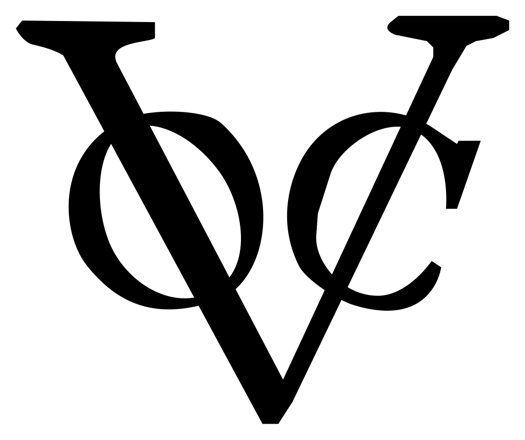 The logo of the Dutch East India Company, established in 1602. A large centered V has an O and a C at its sides.