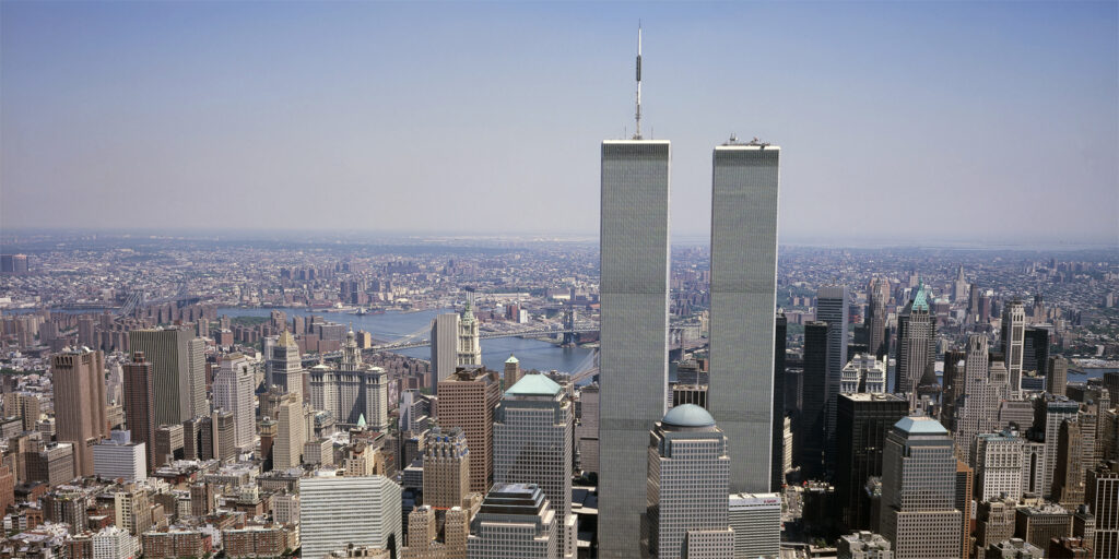 The New York City skyline before September 11, 2001.
