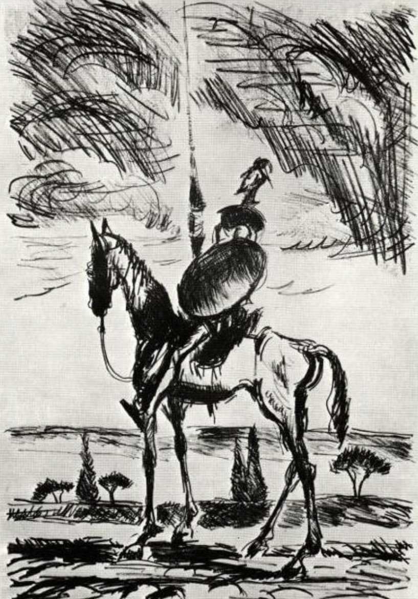 Croquis en noir et blanc de Don Quijote de la Mancha