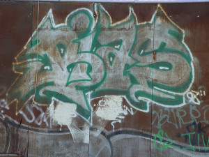 Photo of graffiti on wall spelling out "Bias"