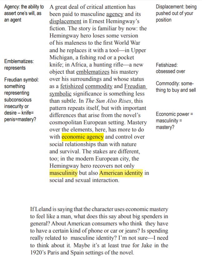 This is an example of an annotated text, with highlighted words and notes in the margins of the reading
