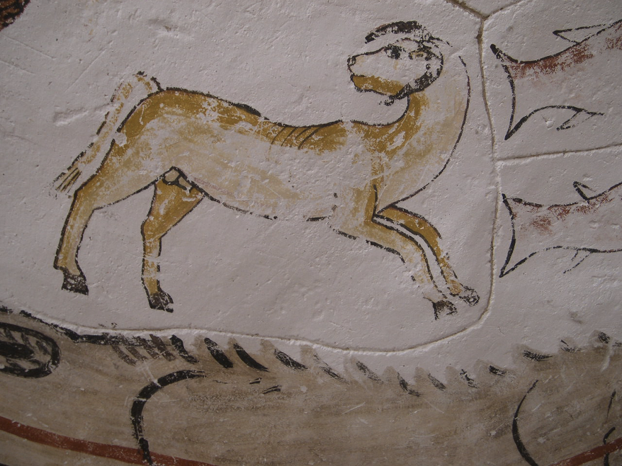 Une peinture représentant un animal à cornes.