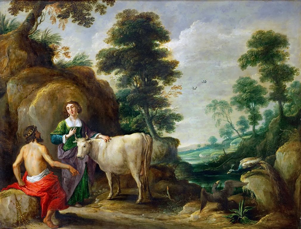 1010px-David_Teniers_I_-_Io_transformed_into_a_cow_is_handed_to_Juno_by_Jupiter.jpg