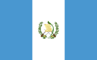 Flag of Guatemala: Vertical bands of light blue, white, light blue, with a crest in the center