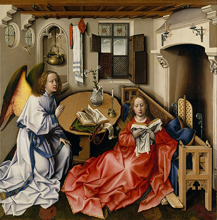 El Ángel Gabriel se le aparece a la Virgen María.