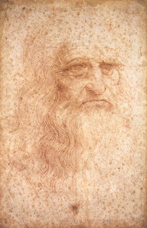 Un boceto sencillo; solo se dibuja completamente la cara. Hay porciones de pelo y una barba, pero su forma no está completamente definida.