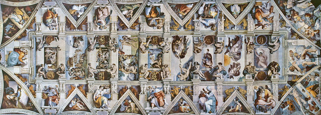 Figure \(\PageIndex{1}\). Michelangelo, Sistine Chapel Ceiling (center only), 1508–12 (Vatican, Rome)