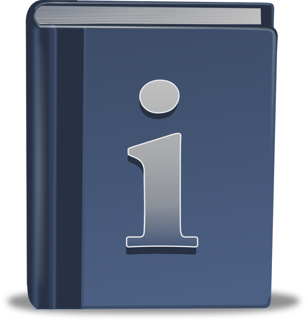 book with an information icon on the cover
