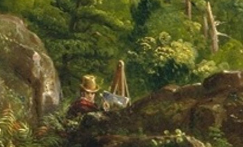detail of a man painting in the foreground of the Oxbow.