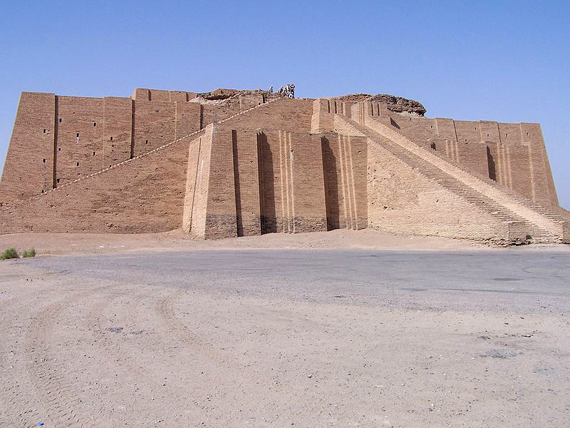 The partially restored ziggurat appears clean; there is still evidence of restoration work being completed on the top of the ziggurat