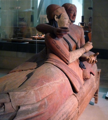 Another angle of the sarcophagus, focusing on the the couple's relaxed position