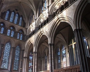 One of the cathedral aisles being illuminated with natural external light.