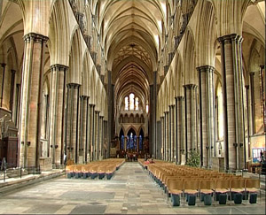 The nave is narrow, an idea emphasized by the high pointed arches in the ceiling.