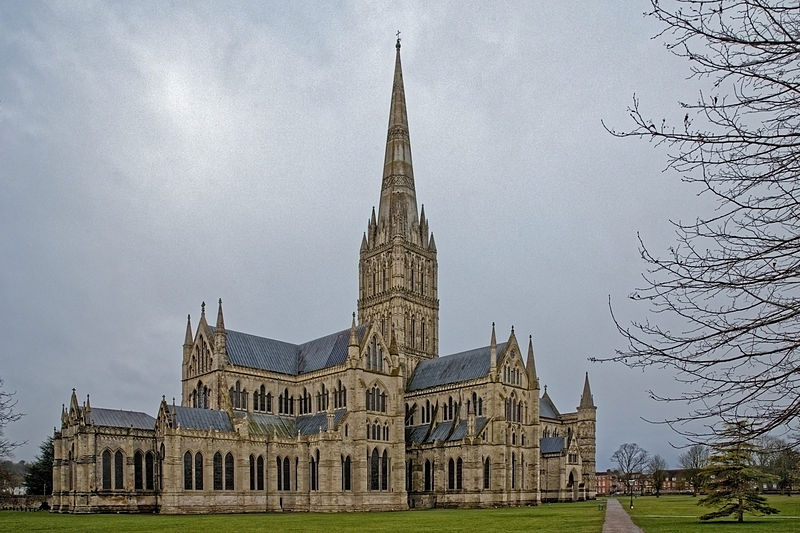 This view of the cathedral emphasizes the height of the spire.