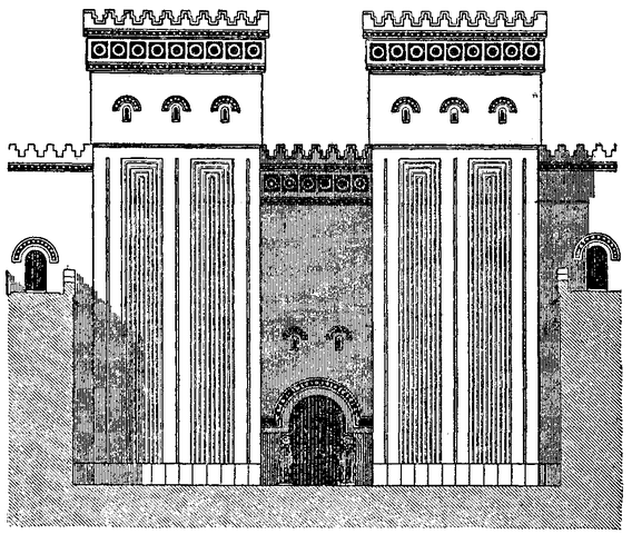 Dibujo de la arquitectura de entrada del Palacio de Dur-Sharrukin.