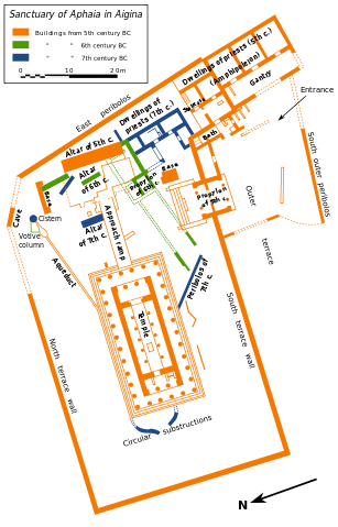 The ground plan of the Temple of Aphaia and the surrounding area.