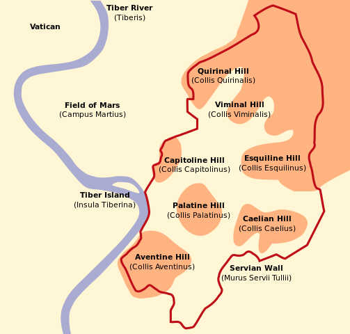 This is a schematic map of Rome that shows the Seven Hills.