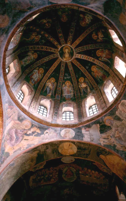 This is a photo of a fresco in a dome in the parecclesion.