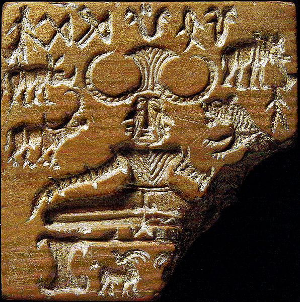 This photo shows a closeup of the seal called Pashupati.