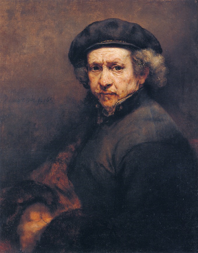This self-portrait shows Rembrandt as an old man with wrinkles on his face and a troubled expression.