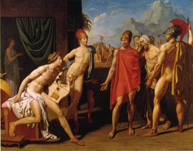 Esta pintura muestra un episodio de la Ilíada de Homero, en el que Aquiles se niega a escuchar a los enviados enviados por Agamenón para convencerlo de nuevo a la Guerra de Troya.