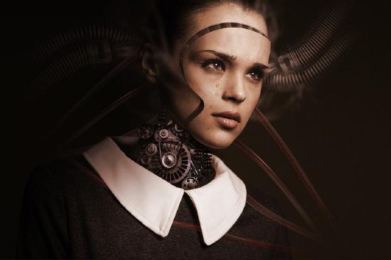 dark photograph of AI woman