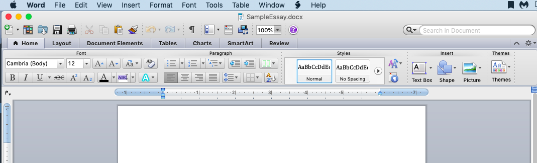 Screenshot of the toolbar and options in a Microsoft Word Document.