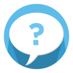 question mark in speech bubble agains blue circle background