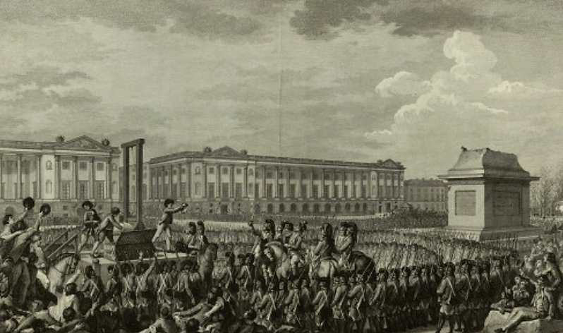 The mounting body count of the French Revolution included that of the Queen and King, who were beheaded in a public ceremony in early 1793, as depicted in the engraving. While Americans disdained the concept of monarchy, the execution of King Louis XVI was regarded by many Americans as an abomination, an indication of the chaos and savagery reigning in France at the time. Charles Monnet (artist), Antoine-Jean Duclos and Isidore-Stanislas Helman (engravers), "Day of 21 January 1793 the death of Louis Capet on the Place de la Révolution,” 1794. Wikimedia, http://commons.wikimedia.org/wiki/File:Execution_of_Louis_XVI.jpg. 