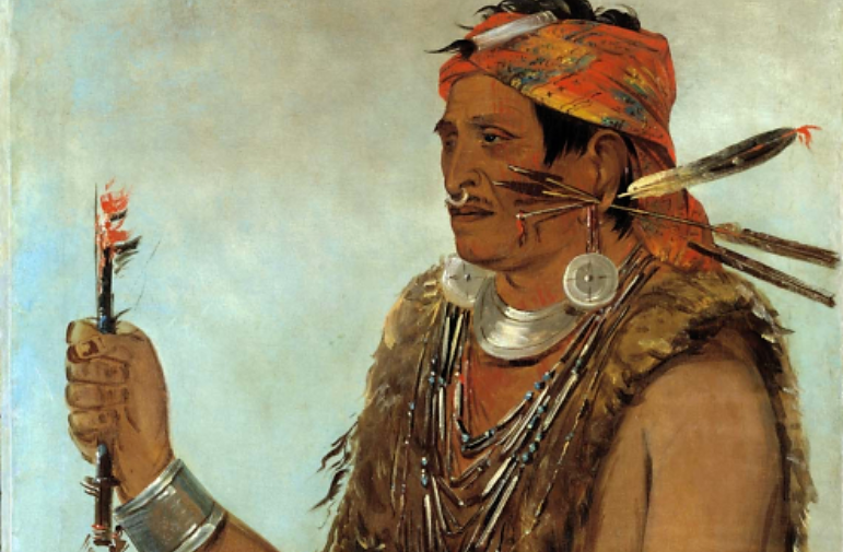 Tenskwatawa as painted by George Catlin, in 1831, via Wikimedia. 