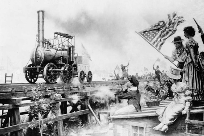 Clyde Osmer DeLand, “La primera locomotora. 8 de agosto de 1829. Trial Trial of the “Stourbridge Lion”, 1916, http://www.loc.gov/pictures/resource/cph.3c09364/.