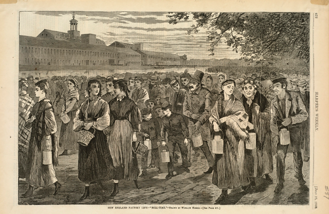 Winslow Homer, “Bell-Time,” Harper’s Weekly vol. XII (July 1868): p. 472, http://commons.wikimedia.org/wiki/File:New_England_factory_life_--_%27Bell-time.%27_%28Boston_Public_Library%29.jpg. 