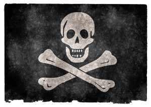 Illustration of a Skull and Crossbones pirate ship flag