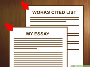 When citing an essay, you include information in two places: in the body of your paper and in the Works Cited that comes after it. The Works Cited is just a bibliography: you list all the sources you used to write the paper. The citation information you include in the body of the paper itself is called the ;in-text citation