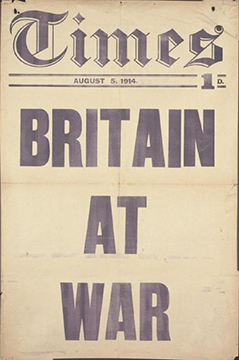 Placard for The Times, "Britain At War" 5 August 1914