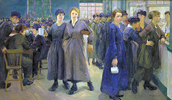 Flora Lion, Women's Canteen at Phoenix Works, Bradford, 1918, oil on canvas, 1066 x 1828 mm (Imperial War Museum)