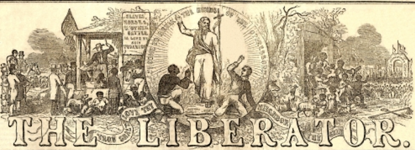 The Liberator, April 17, 1857. Masthead designed by Hammatt Billings in 1850. Via Metropolitan State University. 